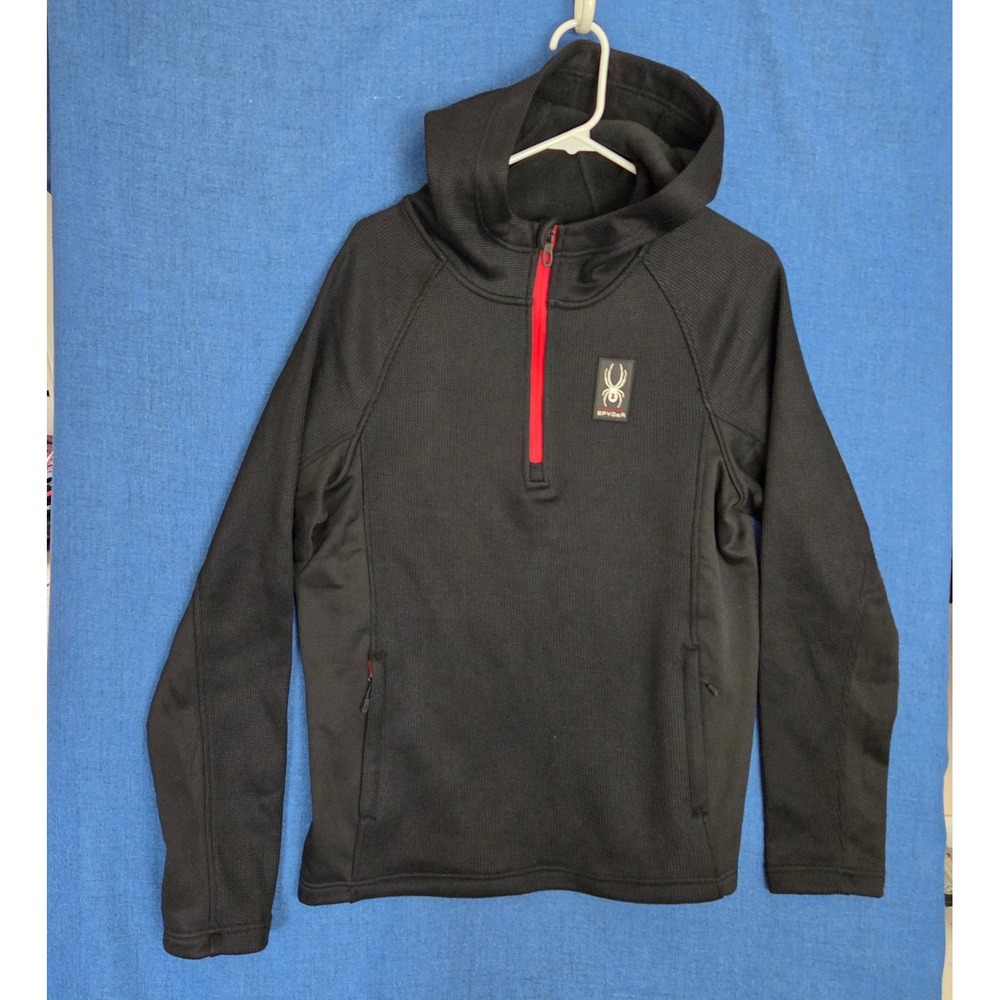 Spyder Mens Black Waffle Knit Quarter Zip Hoodie Fleece Pullover SPFDD223-001 M